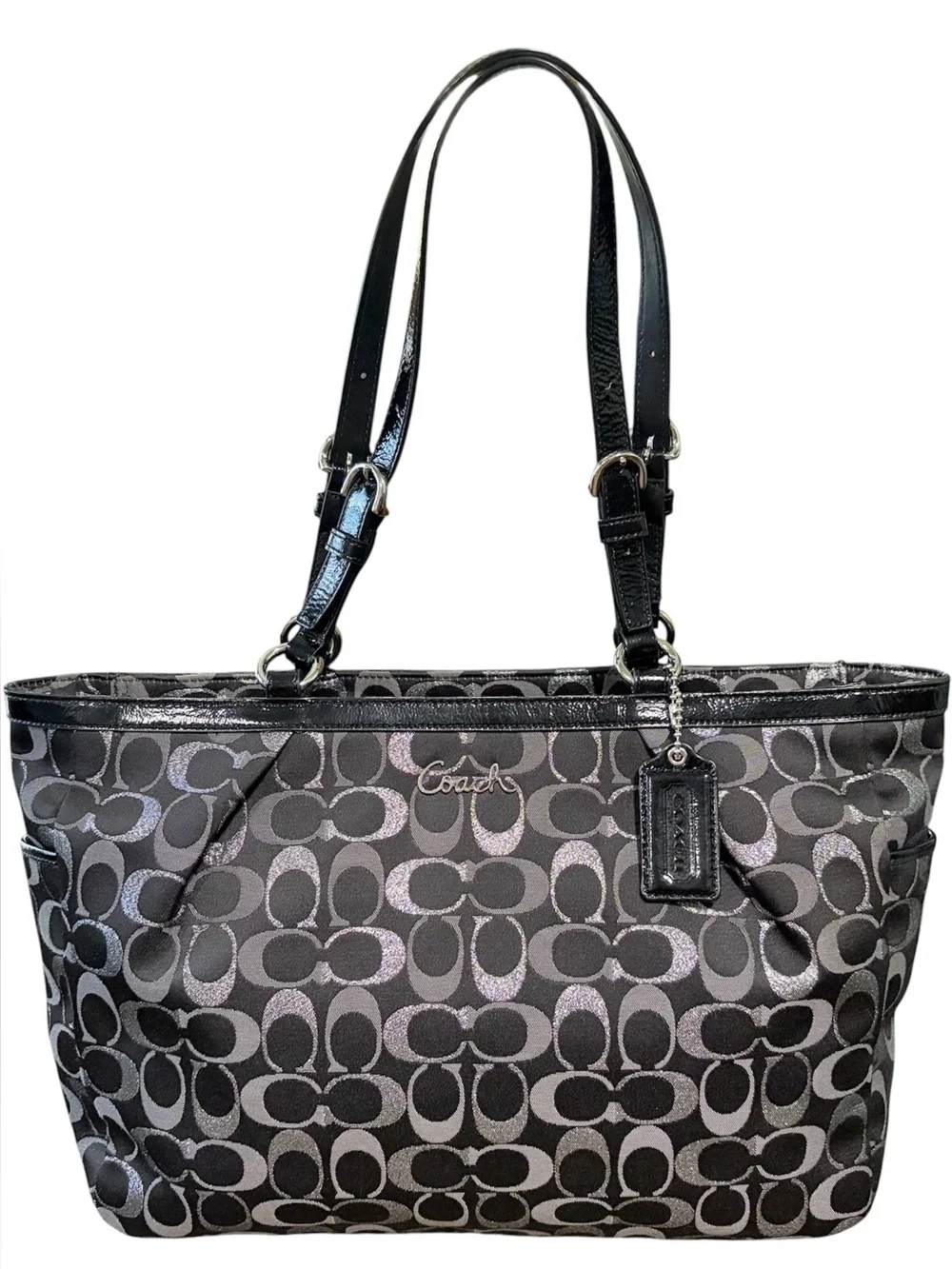 Coach Black and Silver Signature Jacquard Tote